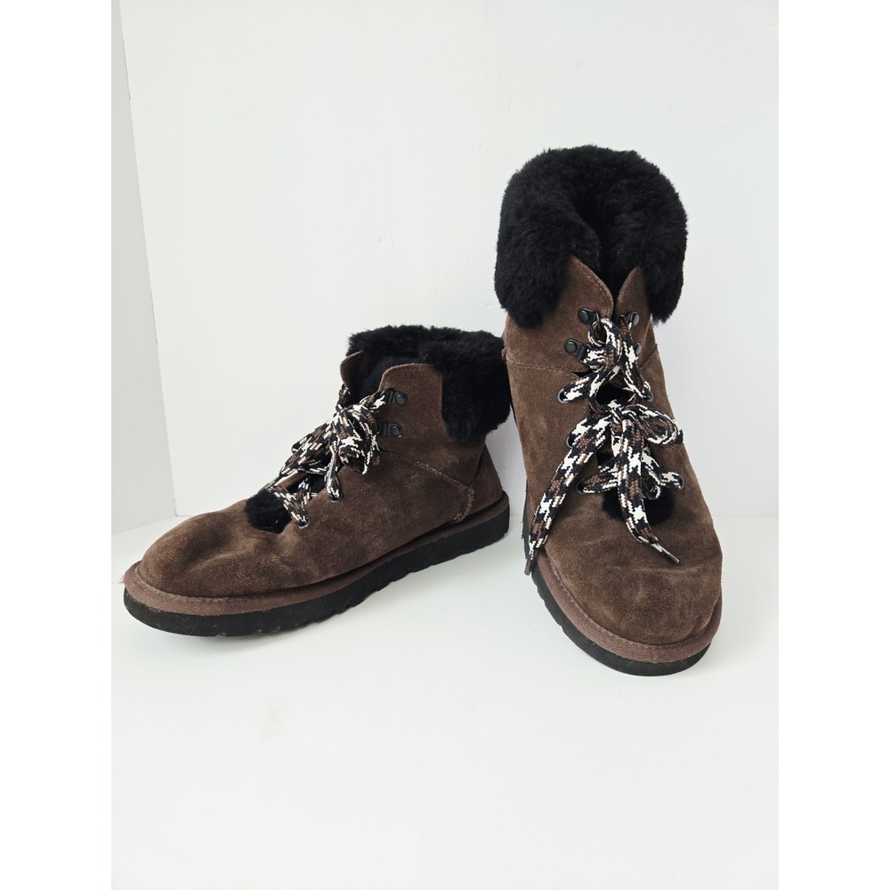 Ugg Boots Brown Classic Mini Alpine‎ lace fur boots sz 10 Womens Burnt Cedar